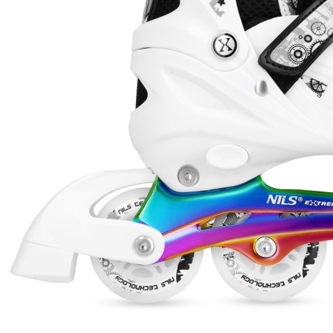 NH10905 4w1 ŁYŻWOROLKI LED BIAŁE Z WYM. PŁOZĄ HOKEJOWĄ RAINBOW ROZM. M(35-38) NILS EXTREME