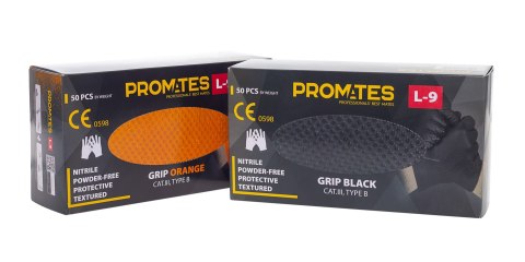 RĘKAWICE NITRYLOWE WZMAC. PROMATES GRIP BLACK L OP. 50SZT