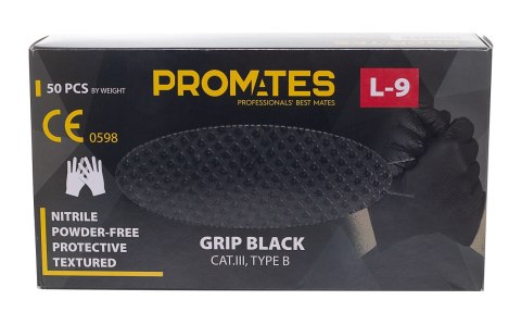 RĘKAWICE NITRYLOWE WZMAC. PROMATES GRIP BLACK L OP. 50SZT