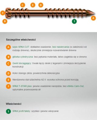 WKRĘT TARASOWY A2 (400) TX 5.0*60MM SPAX-D STARE ZŁOTO