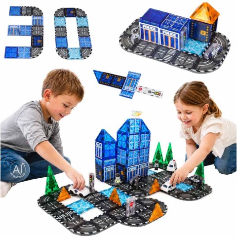 Klocki magnetyczne konstrukcyjne 3D policja radiowozy 91 elementów