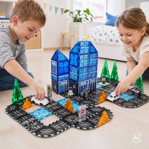Klocki magnetyczne konstrukcyjne 3D policja radiowozy 91 elementów