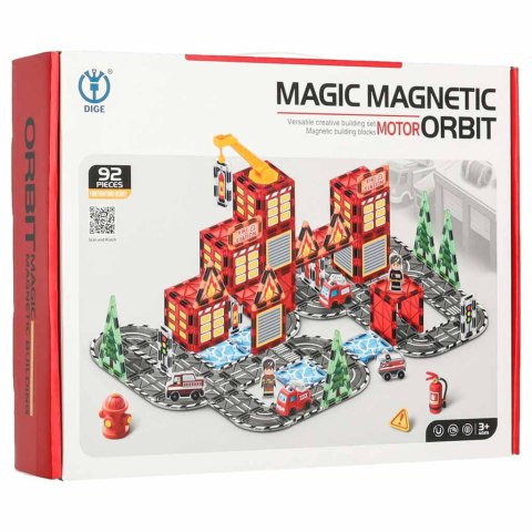 Klocki magnetyczne konstrukcyjne 3D straż pożarna 2 samochody 92 elementy