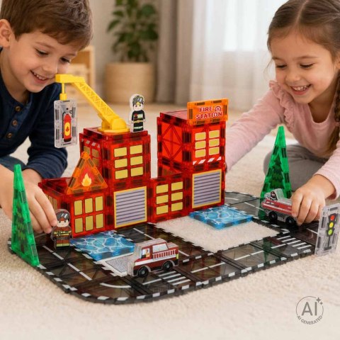 Klocki magnetyczne konstrukcyjne 3D straż pożarna 48 elementów