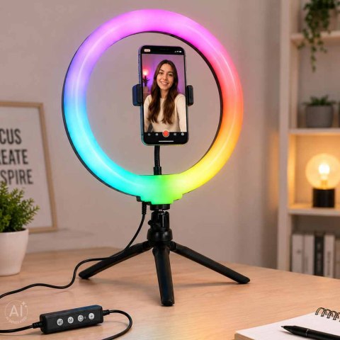 Lampa pierścieniowa do selfie LED RGB na statywie