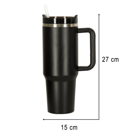Kubek termiczny ze słomką i uchwytem termos 1200ml czarny