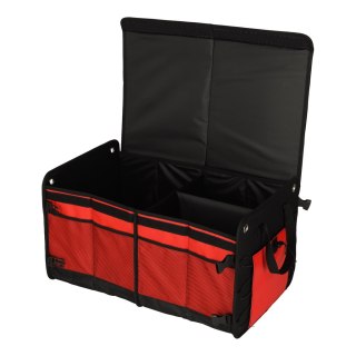 Organizer do bagażnika auta 56L XXL wzmocniony składany z klapą czarno-czerwony