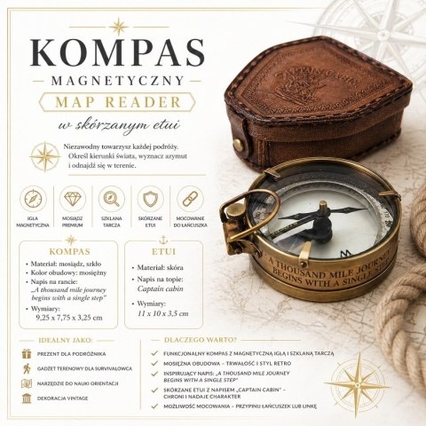Kompas Magnetyczny - Map Reader w Skórzanym Etui - Retro Gadżet - NC2929