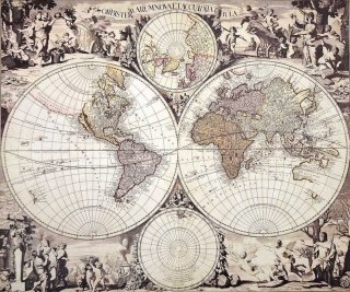 Mapa świata 1686r. - G. Valck reprint - M1686 - Prezent dla historyka