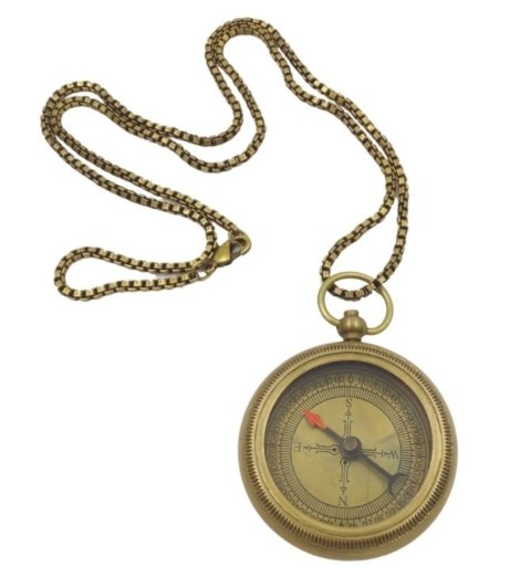 Stylowy Kompas Mosiężny z Łańcuszkiem w Skórzanym Etui - COM-0470A