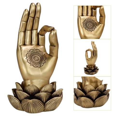 Złota Figurka Dłoń Buddy Mudra OM - Joga Kwiat Lotosu - 43724