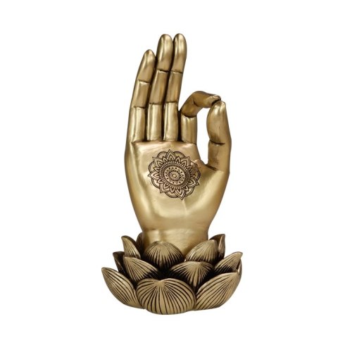 Złota Figurka Dłoń Buddy Mudra OM - Joga Kwiat Lotosu - 43724
