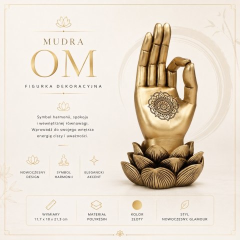 Złota Figurka Dłoń Buddy Mudra OM - Joga Kwiat Lotosu - 43724