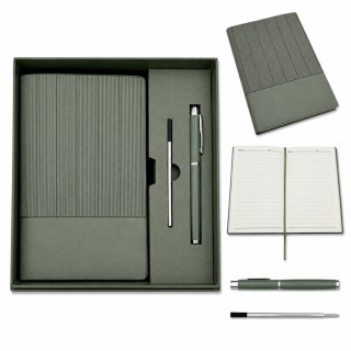 Elegancki Zestaw Prezentowy - Skórzany Notes A5 z Długopisem w Pudełku Prezentowym - Oliwkowa Zieleń - EE14