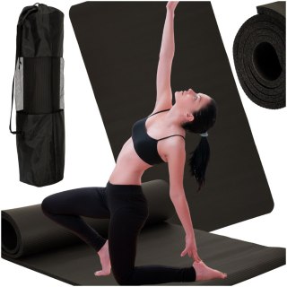 Mata do ćwiczeń jogi gimnastyczna treningowa fitness karimata gruba 1,5cm czarna + pokrowiec