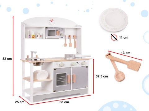 Kuchnia dla dzieci drewniana MDF MODERN CLASSIC akcesoria 82cm szara