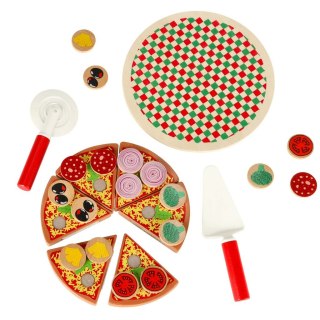 Pizza drewniany zestaw do zabawy na rzep akcesoria łopatka nóż talerz nauka krojenia 20cm