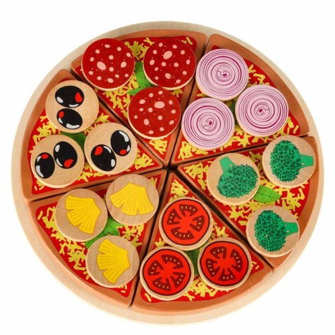 Pizza drewniany zestaw do zabawy na rzep akcesoria łopatka nóż talerz nauka krojenia 20cm