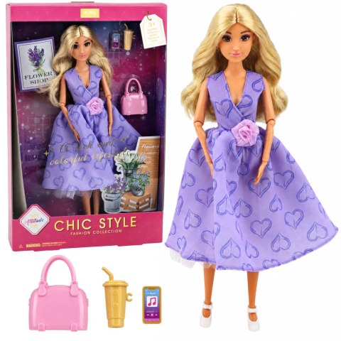 Lalka Anlily Fashion w Fioletowej Sukience W Serca Torebka Akcesoria Zestaw
