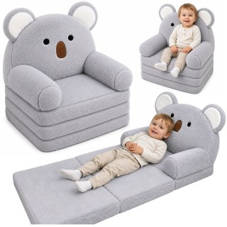 Rozkładany Fotel Sofa Leżanka Koala 2W1 Dla Dzieci Miękki Pluszowy Szary