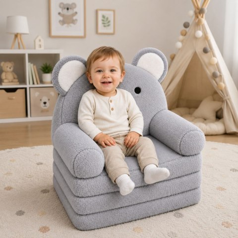 Rozkładany Fotel Sofa Leżanka Koala 2W1 Dla Dzieci Miękki Pluszowy Szary
