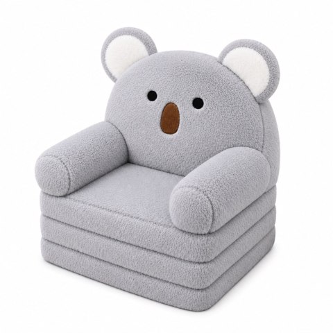 Rozkładany Fotel Sofa Leżanka Koala 2W1 Dla Dzieci Miękki Pluszowy Szary