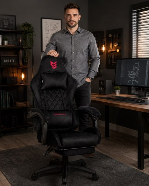 Fotel obrotowy gamingowy XL POKER PRO BLACK ALCANTARA