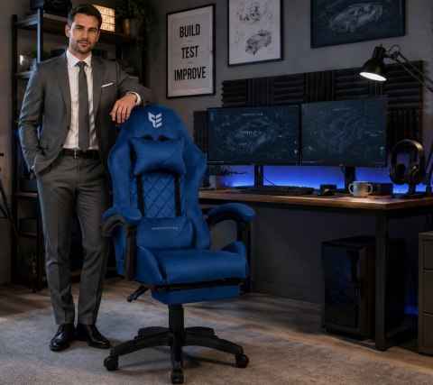 Fotel obrotowy gamingowy XL POKER PRO BLUE ALCANTARA