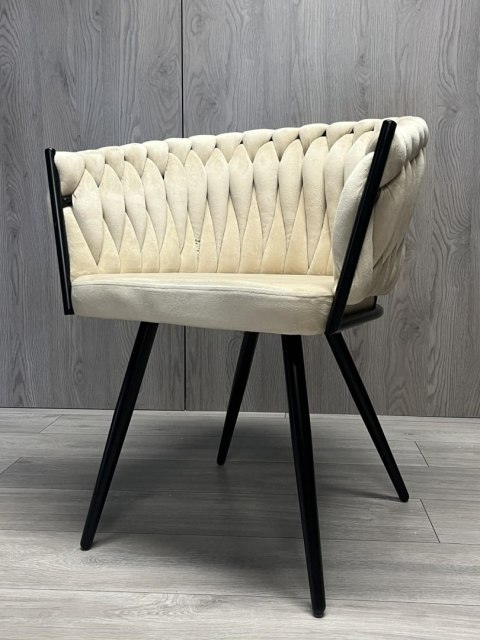 Krzesło plecione Lugano fotel TRECCIA BEIGE VELVET SMOKE