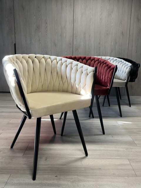 Krzesło plecione Lugano fotel TRECCIA BEIGE VELVET SMOKE