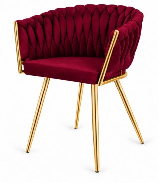 Krzesło plecione Lugano fotel TRECCIA BURGUNDY VELVET GOLD