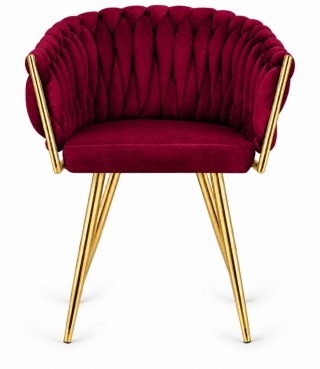 Krzesło plecione Lugano fotel TRECCIA BURGUNDY VELVET GOLD