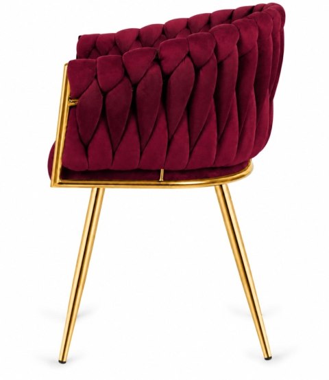 Krzesło plecione Lugano fotel TRECCIA BURGUNDY VELVET GOLD