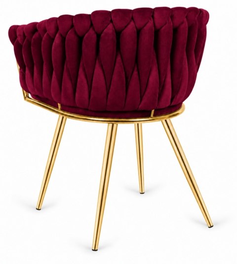 Krzesło plecione Lugano fotel TRECCIA BURGUNDY VELVET GOLD