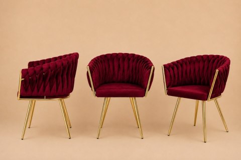 Krzesło plecione Lugano fotel TRECCIA BURGUNDY VELVET GOLD