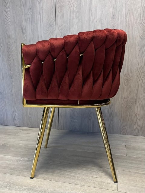 Krzesło plecione Lugano fotel TRECCIA BURGUNDY VELVET GOLD
