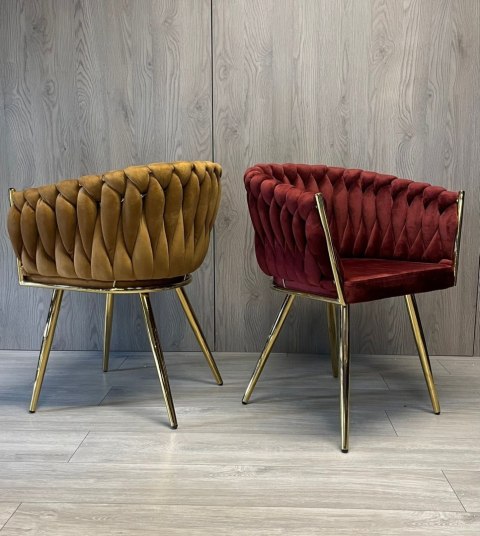Krzesło plecione Lugano fotel TRECCIA BURGUNDY VELVET GOLD