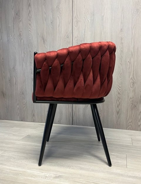 Krzesło plecione Lugano fotel TRECCIA BURGUNDY VELVET SMOKE