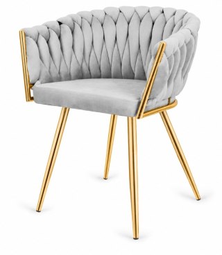 Krzesło plecione Lugano fotel TRECCIA GREY VELVET GOLD
