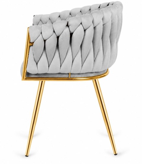 Krzesło plecione Lugano fotel TRECCIA GREY VELVET GOLD