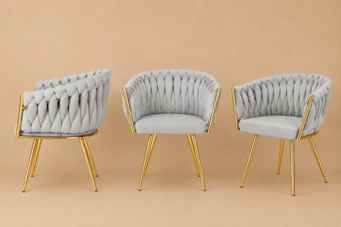 Krzesło plecione Lugano fotel TRECCIA GREY VELVET GOLD