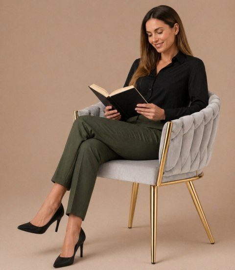 Krzesło plecione Lugano fotel TRECCIA GREY VELVET GOLD