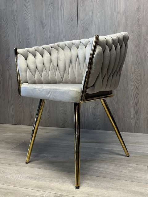 Krzesło plecione Lugano fotel TRECCIA GREY VELVET GOLD