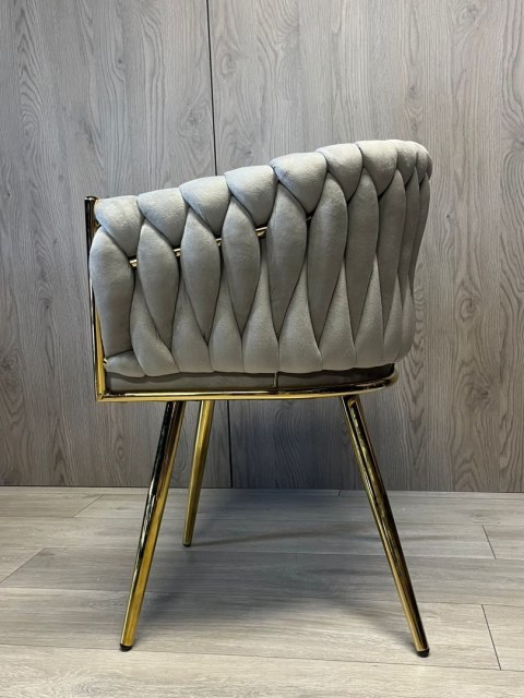 Krzesło plecione Lugano fotel TRECCIA GREY VELVET GOLD