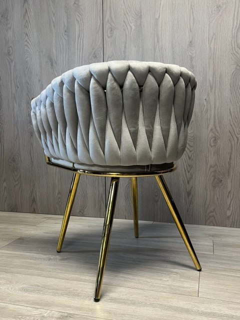 Krzesło plecione Lugano fotel TRECCIA GREY VELVET GOLD