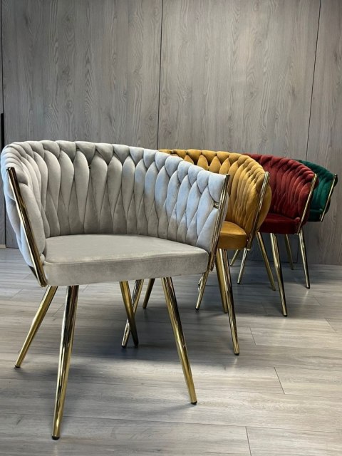 Krzesło plecione Lugano fotel TRECCIA GREY VELVET GOLD