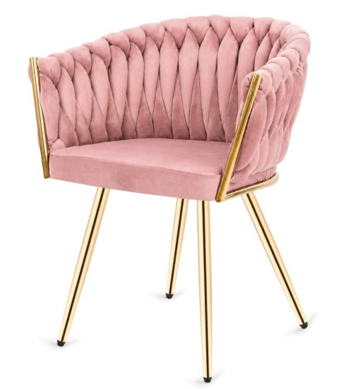 Krzesło plecione Lugano fotel TRECCIA PINK VELVET GOLD