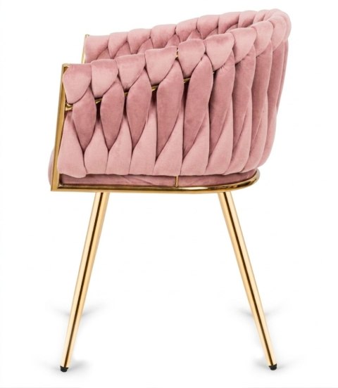 Krzesło plecione Lugano fotel TRECCIA PINK VELVET GOLD