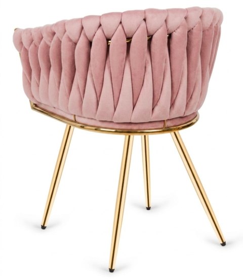 Krzesło plecione Lugano fotel TRECCIA PINK VELVET GOLD
