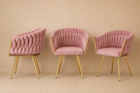 Krzesło plecione Lugano fotel TRECCIA PINK VELVET GOLD